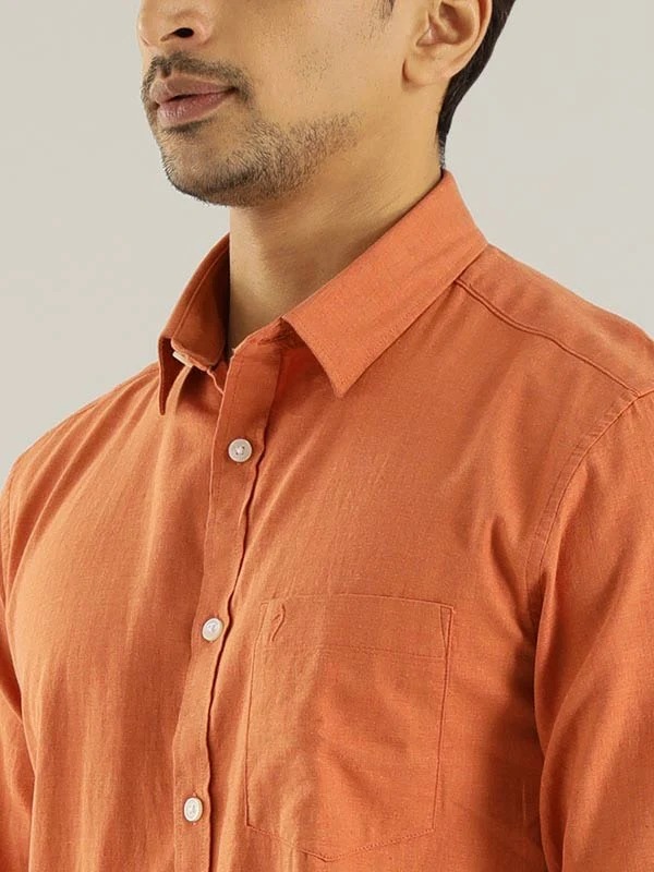 Indian Terrain Men Solid Orange Shirt